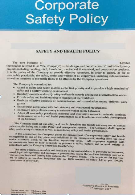 board, to set out aims and objectives of safety and health, and means to meet the objectives State in policy