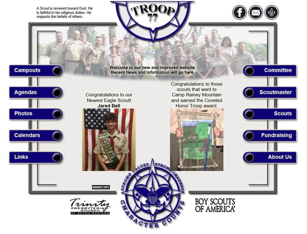 Some of the things you should be visiting the site for: Troop Calendar Weekly Agendas