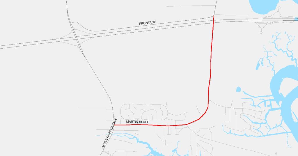 Route/Category: Termini: Martin Bluff Road Gautier-Vancleave Road to Frontage Road Improvement Type: Reconstruction Responsible Agency: City of Gautier Project Length: 2.