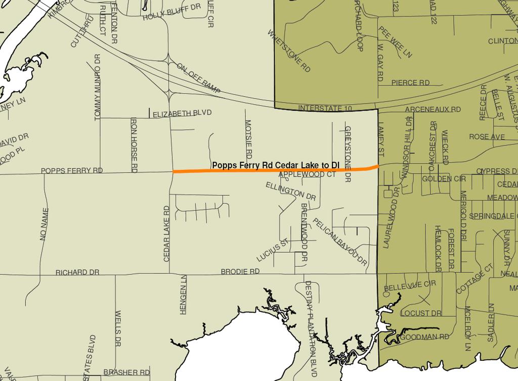 Route/Category: Popps Ferry Road (Phase IV) Termini: Cedar Lake Road to D Iberville Improvement Type: Capacity Responsible Agency: City of Biloxi Project Length: 1.