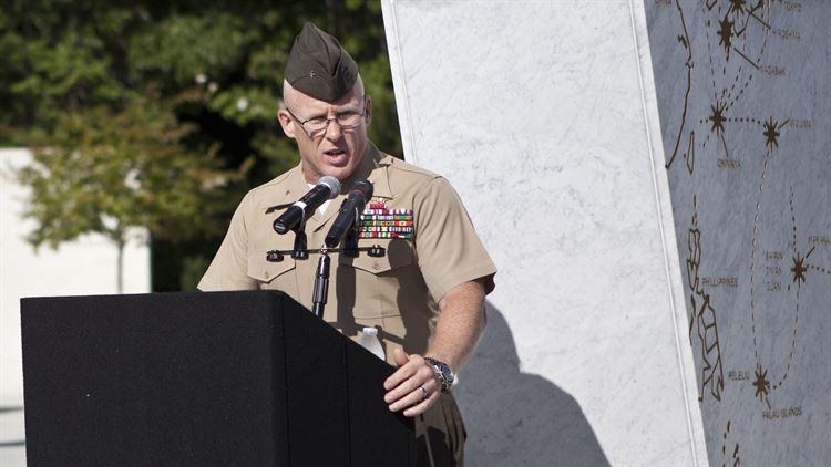 Commissioner Jack T. Bright, Onslow Board of Commissioners, addresses guests during the Montford Point Marine Memorial dedication ceremony held at Jacksonville, North Carolina, July 29, 2016.
