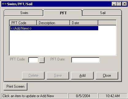 Using the PFT (Physical Fitness Test) Tab Overview What is PFT? What is PFT? Adding a PFT Code Deleting a PFT Code Editing a PFT Code Use this tab to track information about a student's PFT results.