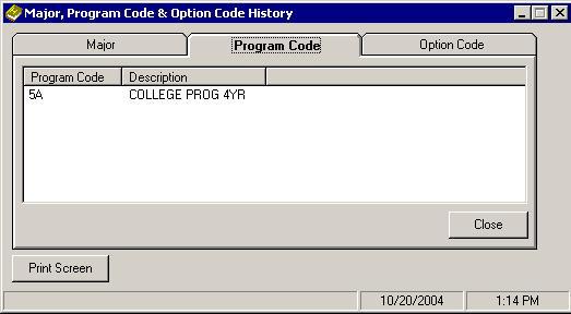 Program Code The number of years and type of scholarship a student has received or the specific program the student was enrolled in. This tab shows all previous programs this student was enrolled in.