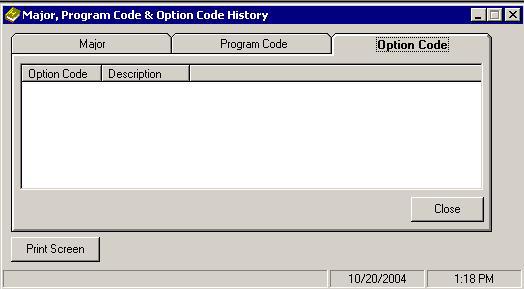 Option Code History The Option Code indicates whether the student has chosen the Navy (N) or Marine (M) training program.