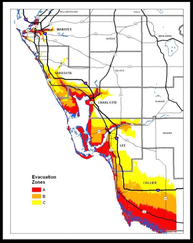 Region 6 Evacuation Zones Evacuation Zones: A+B+C Population: 1,350,547 Collier County does not have formally