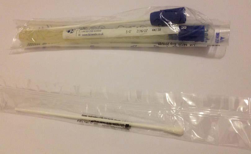 7.2 Using the Blue transport swab and additional sterile swab stick, both nostrils should be swabbed with the same swab, the remaining swab should be used for the groin. 7.