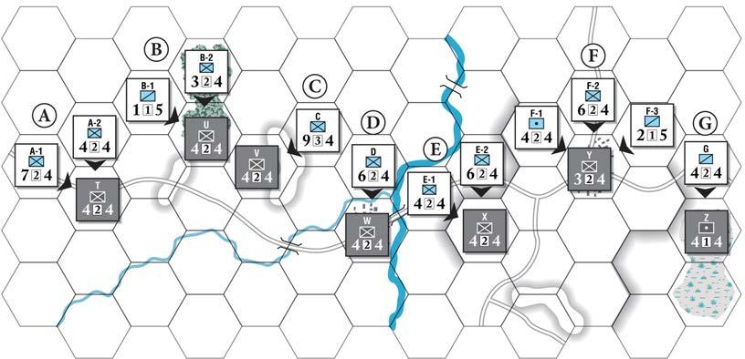 Victorious cavalry, if any (whether attacking or defending) must advance into the vacated hex, up to the stacking limit. SHOCK NOTES A. The Initiative of a Demoralized unit is 1 less than printed. B.