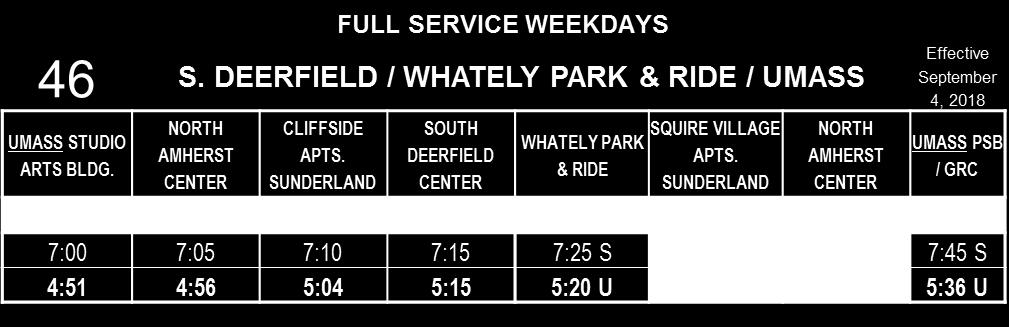 SUNDERLAND SOUTH DEERFIELD CENTER To Whately Park & Ride via S.