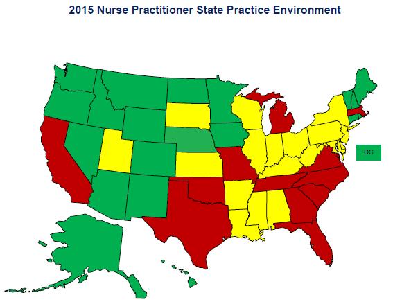 NP Practice Authority: AANP AANP 2015 State Practice Environment Map.