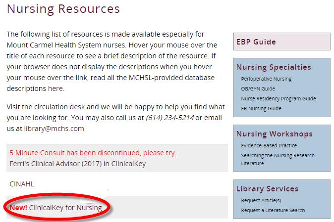 Constructing a Search in ClinicalKey for Nursing From the Nursing Resources page there is a link to