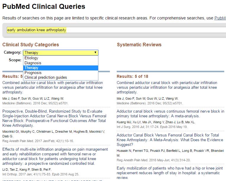 Searching Clinical Queries Enter several PICOT elements into the single search box