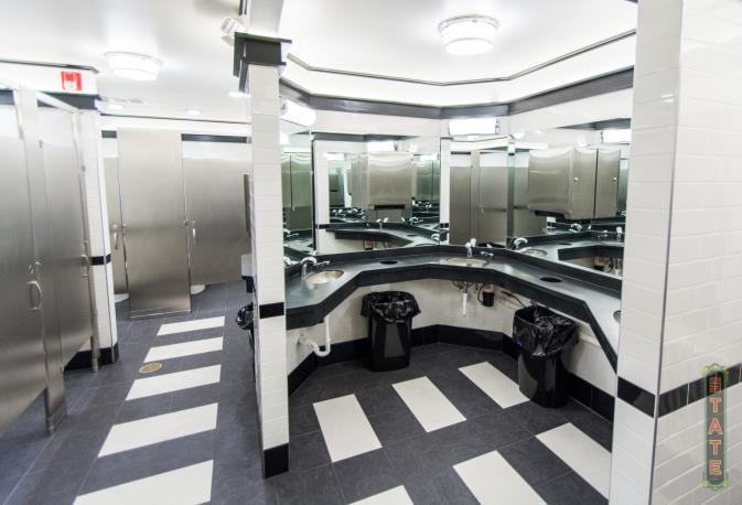 That allows for greater density of fixtures, as well as a better flow of traffic in and out of the restrooms all accomplished within the existing footprint of the combined restrooms.