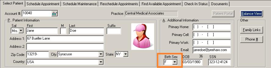 Figure 2 Patient Screen Configuration Appointment Appointment Select Patient Additional Information The Additional Information section of the Select Patient tab has been updated with a Birth Sex