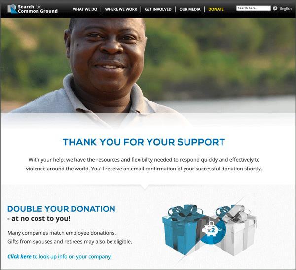 Confirmation Screens 21 Search for Common Ground The confirmation screen directs donors to their dedicated match page Morris