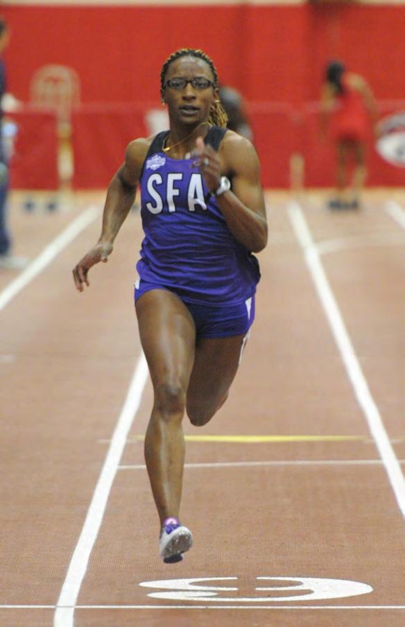 A n athletic scholarship from Stephen F. Austin State University made college possible for sprinter BRARYSHEYIA BRASHA SIMPSON. With 10 siblings, her scholarship opened the door to help her succeed.