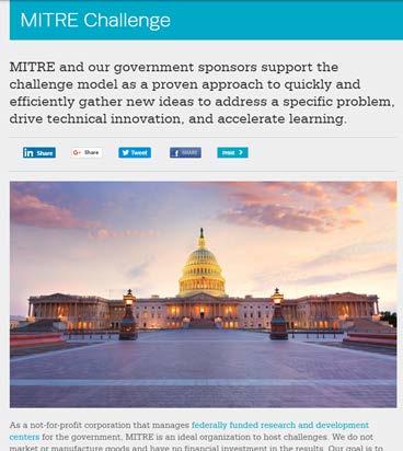 6 The Benefits of Holding Challenges Win-Win: The government gets new ideas for solving complex problems and challenge winners gain prize money, recognition, and connections MITRE helps connect