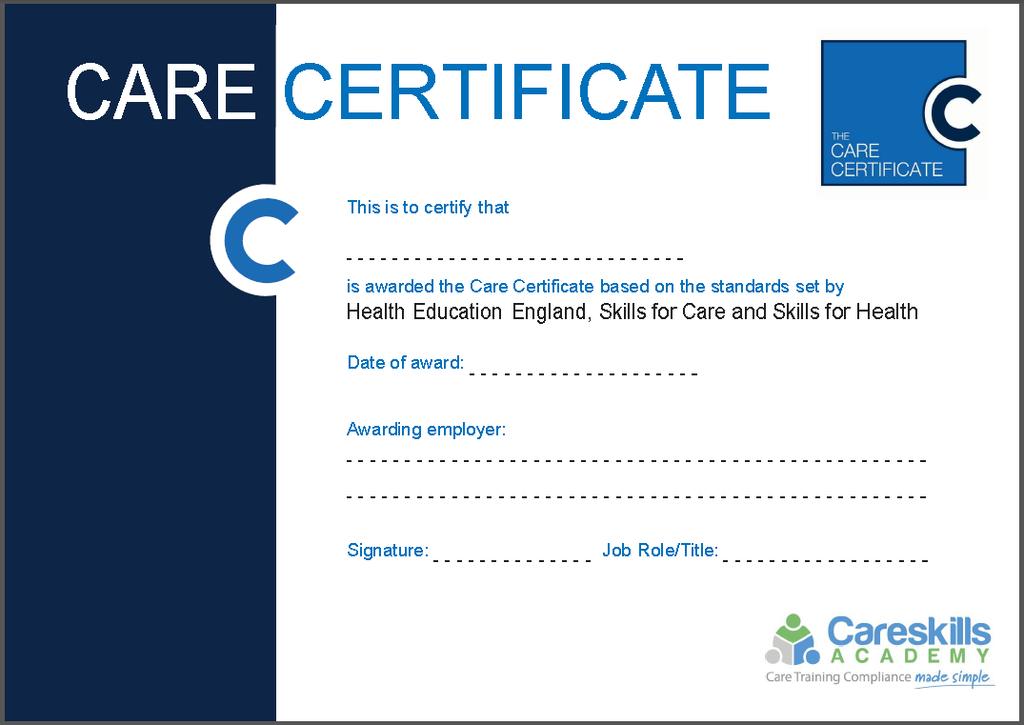 This is an example of the Care Certificate template.