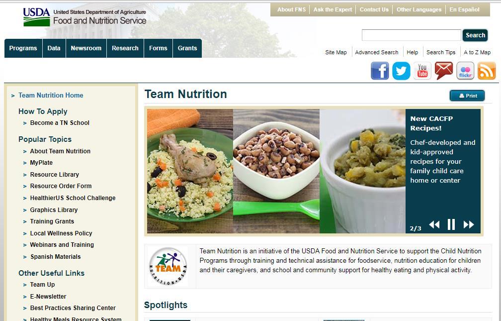 Accessing Team Nutrition Resources Resource Library at: https://www.fns.usda.