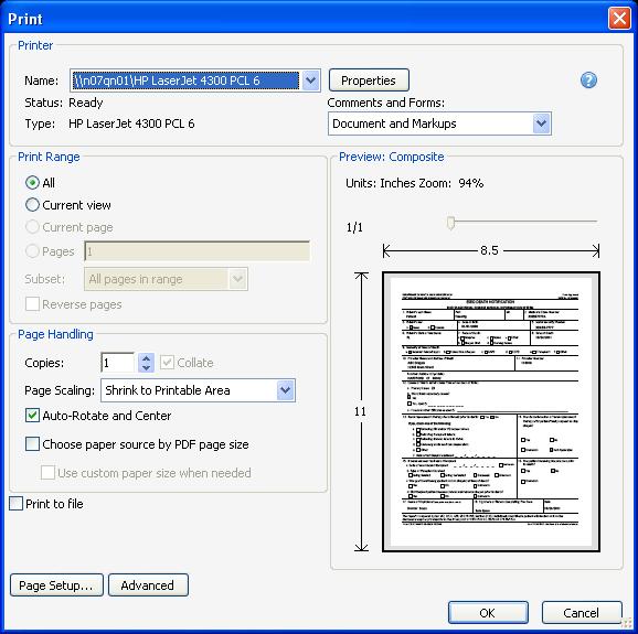 Print Dialog Box 10. Select the desired printer from your Print menu, and click OK.