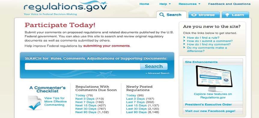 Regulations.gov Website Regulations.gov lists all open matters or dockets for all federal agencies.