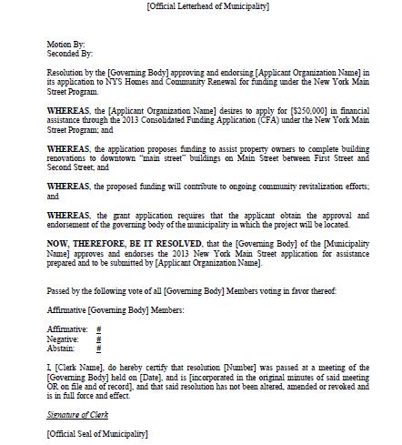 Attachments Municipal Resolution Applicant Name