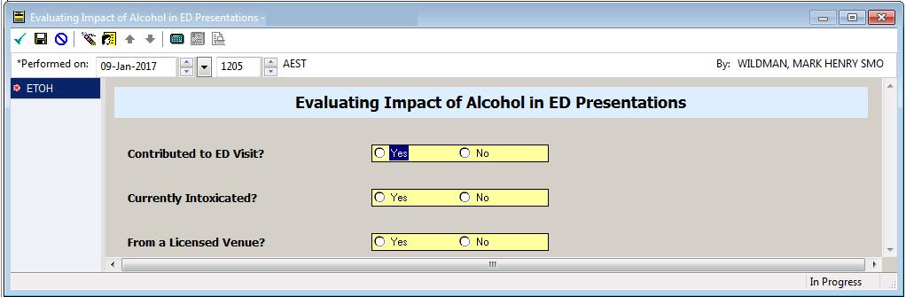 Click the green arrow to save and close the Impact of Alcohol screen once completed.
