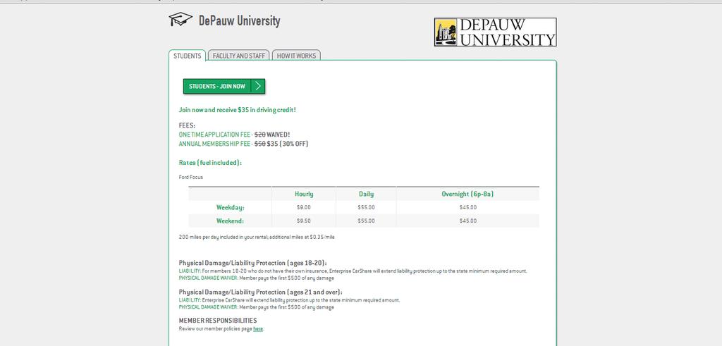Vehicle Rental: Student, Faculty and Staff DePauw is also connected