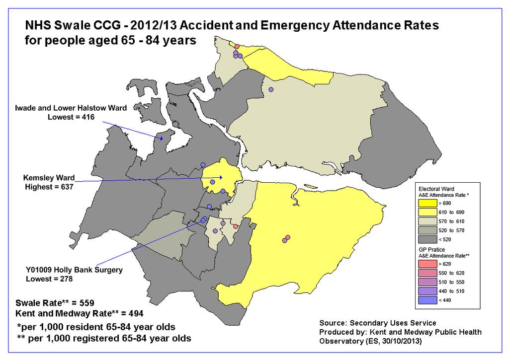 Figure 98-2012/13 Accident and emergency attendance rates for people aged 65-84 years There is a relatively greater demand on A&E services for the resident population in