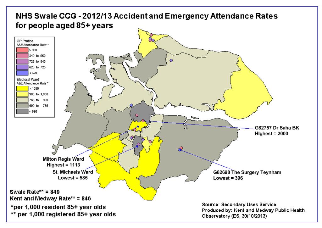 Figure 99-2012/13 Accident and emergency attendance rates for people aged 85+ years Low rates of A&E attenders for 85+ residents should be noted for areas previously
