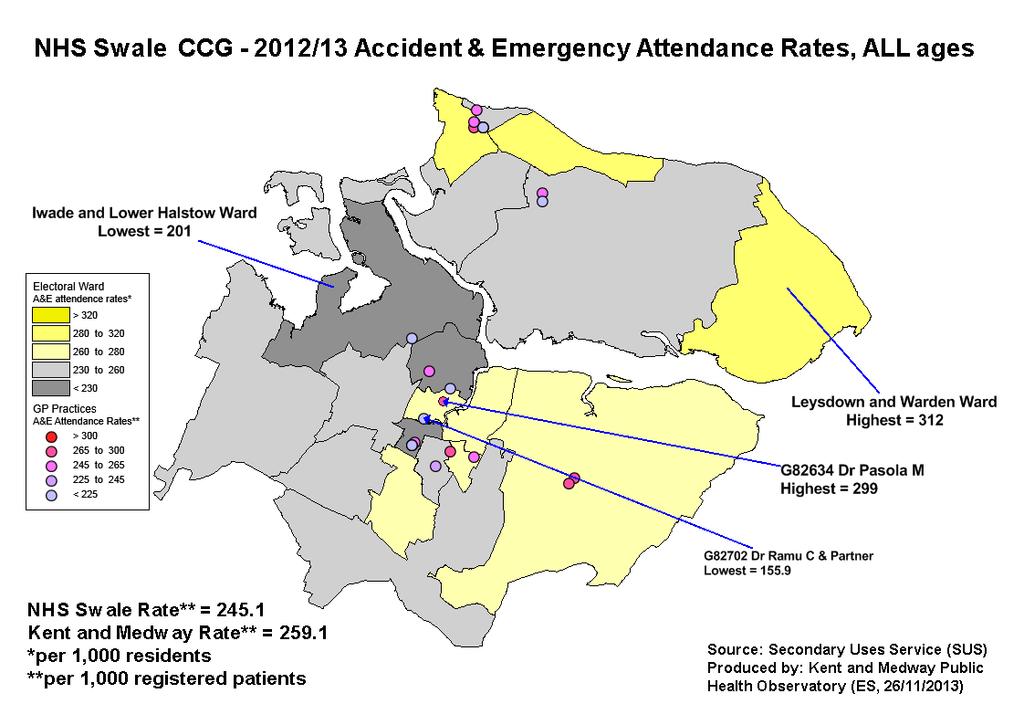 Figure 100-2012/13 Accident and emergency attendance rates all ages Overall the highest attendance rates are of