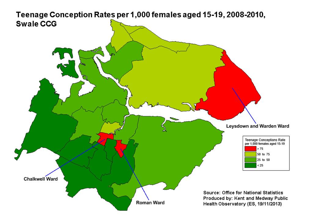 Teenage Pregnancy Figure 34 - Teenage conceptions 2007-2009 - Swale CCG area The Swale CCG area has seen a welcome reduction in the rates of teenage pregnancy since the national programme commenced