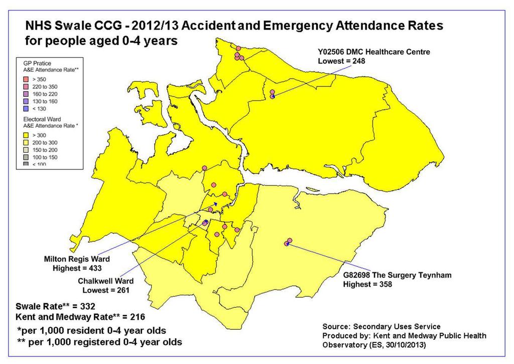 Hospital Activity A&E Attendances & Admissions Swale A&E Admissions Figure 94 - Swale CCG - 2011/12 Accident and emergency attendance rates for children aged 0-4 years There