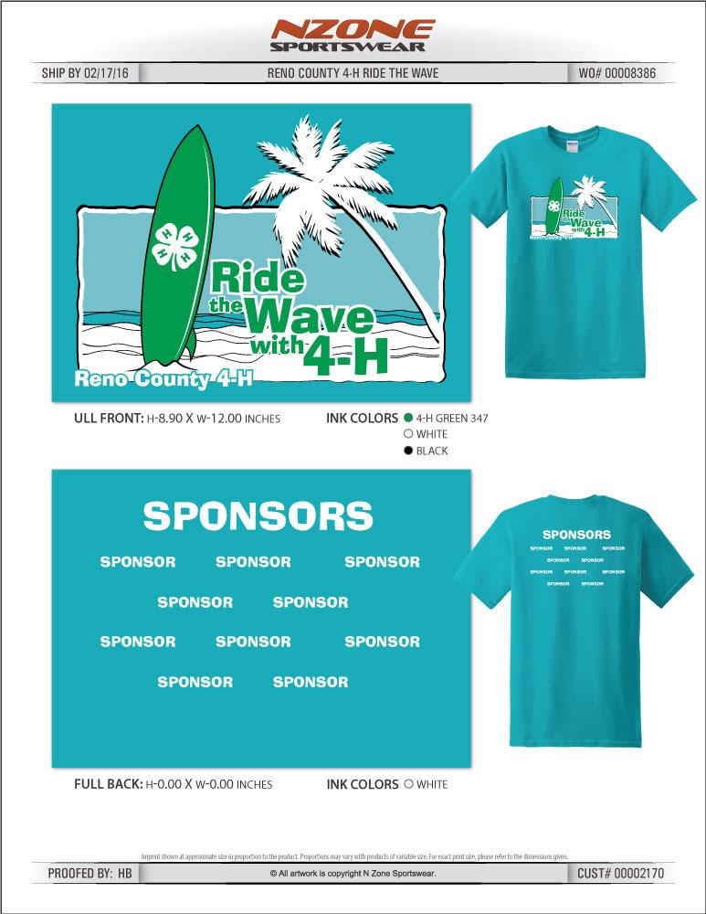 Page 7 MAY 2016 T-SHIRT ORDER FORM "Ride the Wave with 4-H!" T-Shirts These will be Tropical Blue T-shirts with the design on the front.