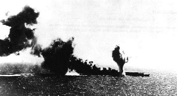 Japanese small carrier Shoho under attack by carrier-based torpedo
