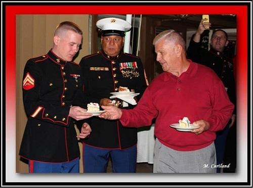 to the youngest Marine and the third piece goes to the oldest Marine!