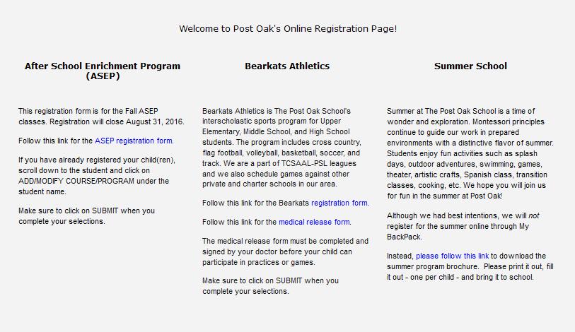 On the Registration home page, select ASEP Registration Form.