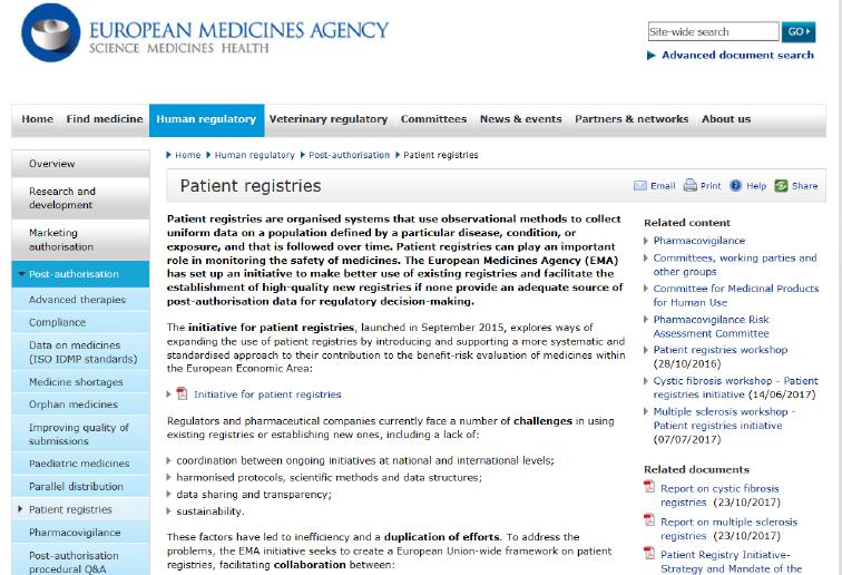 For further information, see EMA webpage on Patient Registries 18 http://www.ema.