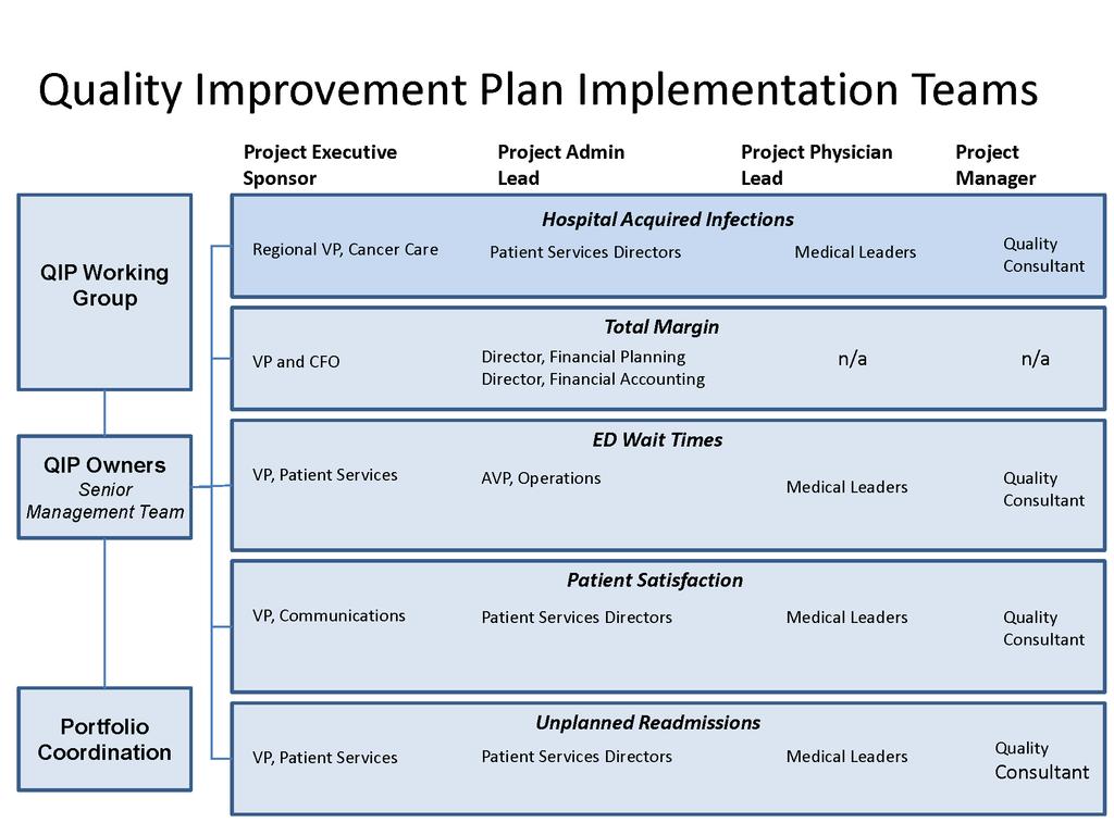 Our Project Management and Performance Measurement Framework Trillium Health Partners Quality Improvement Plan is implemented using a project management framework that reports to the senior