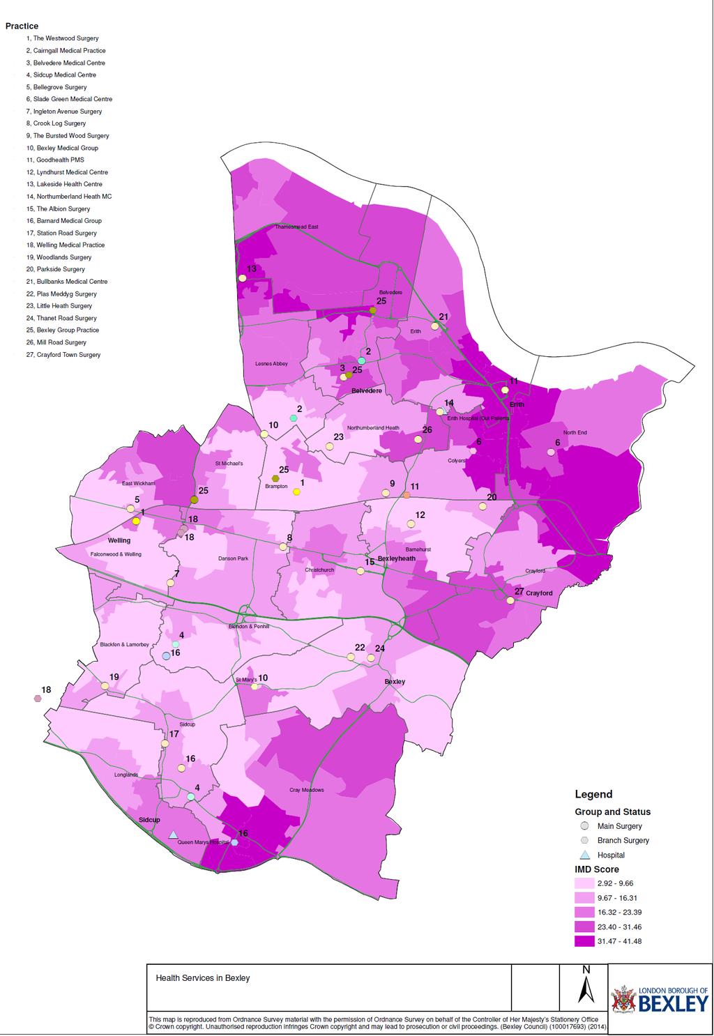 Table 1: Map of Bexley GP practices