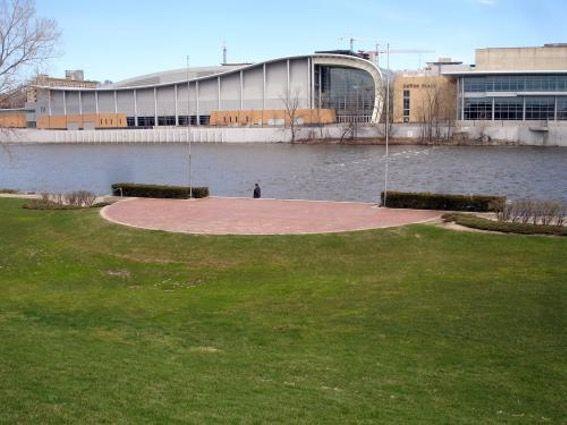 The park is adjacent to the Gerald R. Ford Museum and visible from the DeVos Convention Center.