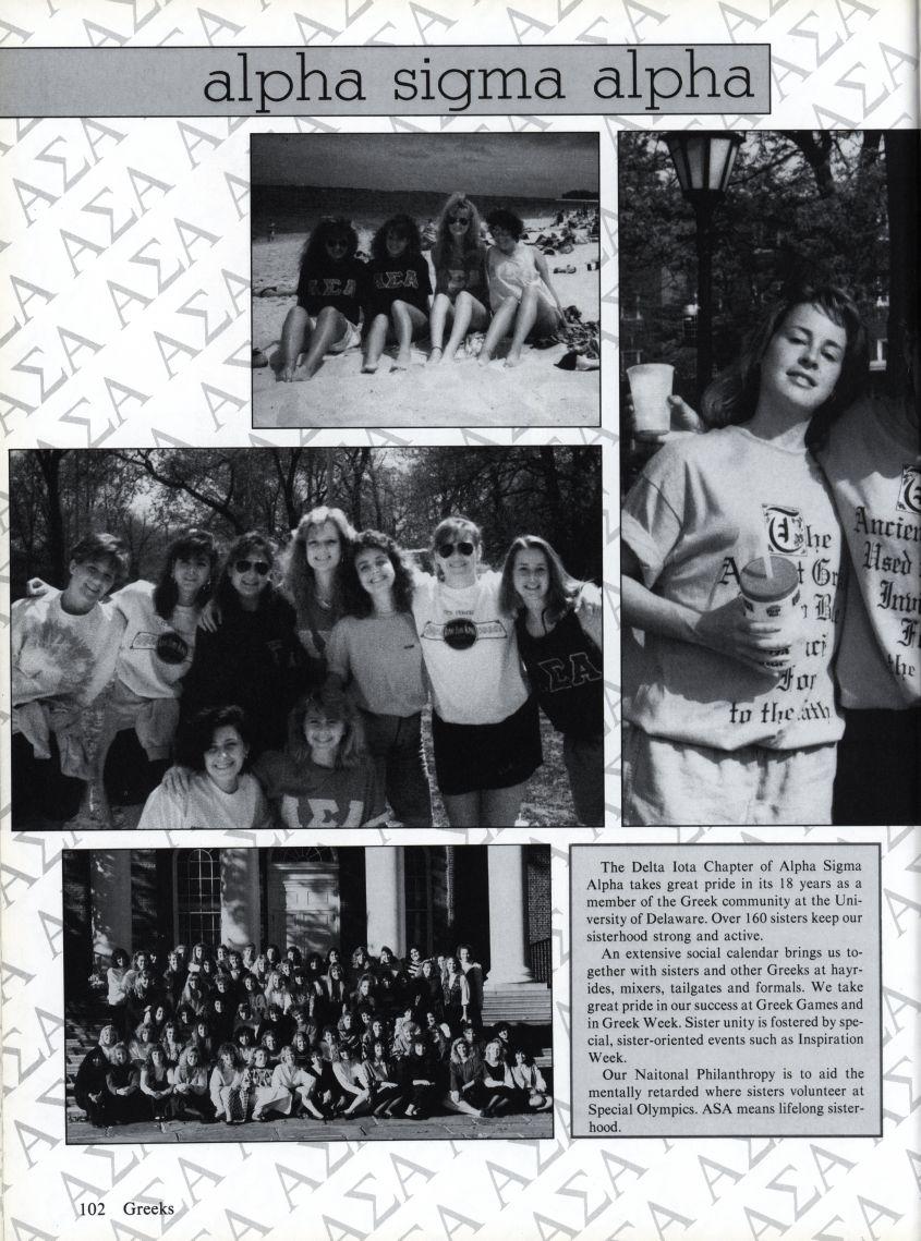 alpha sigma alpha The Delta Iota Chapter of Alpha Sigma Alpha takes great pride in its 18 years as a member of the Greek community at the University of Delaware.