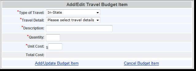 26. After all supply items are entered, select the Travel tab. See 8.1.5 27. Click the Add New Personnel Supplies Budget Item link below the table. 28.
