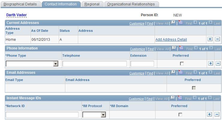 6 The system defaults the first address as Home and the As Of Date is the date of hire. 7 Select the Add Address Detail link.
