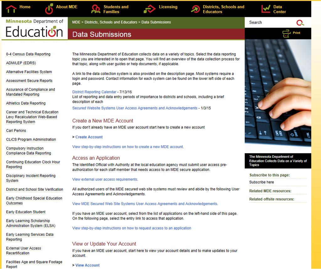 DEPARTMENT OF EDUCATION WEBSITE: http://education.state.mn.