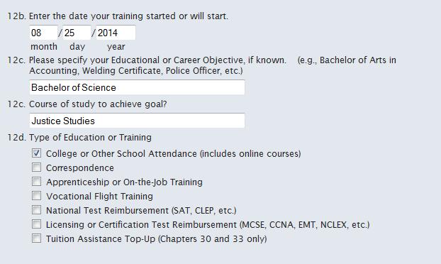 Questions 12b 12d pertain to the date your training (classes) will begin as well as your program of study (your major) o *If