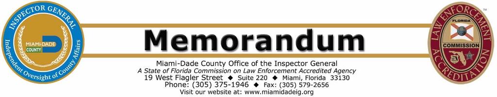 To: From: Honorable Carlos A. Gimenez, Mayor Honorable Jean Monestime, Chairman and Members, Board of County Commissioners, Miami-Dade County Mary T.
