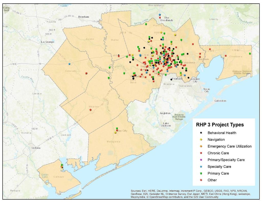 Map 1: SE RHP3 - Distribution of Project Types by Location As shown in Table 1 below, among the primary project types, the Region implemented a high number of projects related to behavioral health