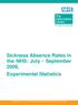 Sickness Absence Rates in the NHS: July - September 2009, Experimental Statistics