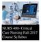 NURS 400- Critical Care Nursing Fall 2017 Course Syllabus