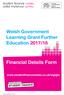 Welsh Government Learning Grant Further Education 2017/18